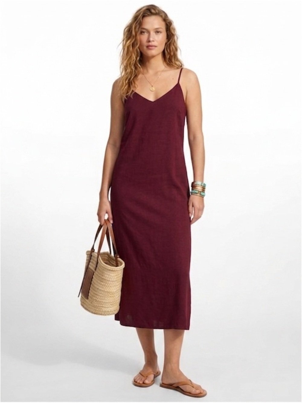Gap Burgundy Lined Slip Midi Dress Size 10 Petite - Picture 2 of 12